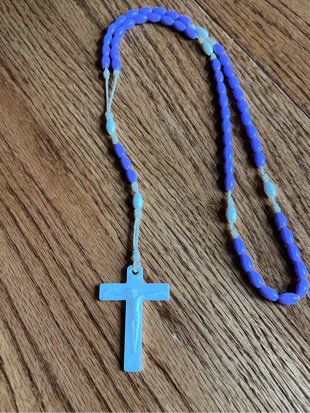 Kids Purple Bead Rosary Necklace with Light Blue Cross